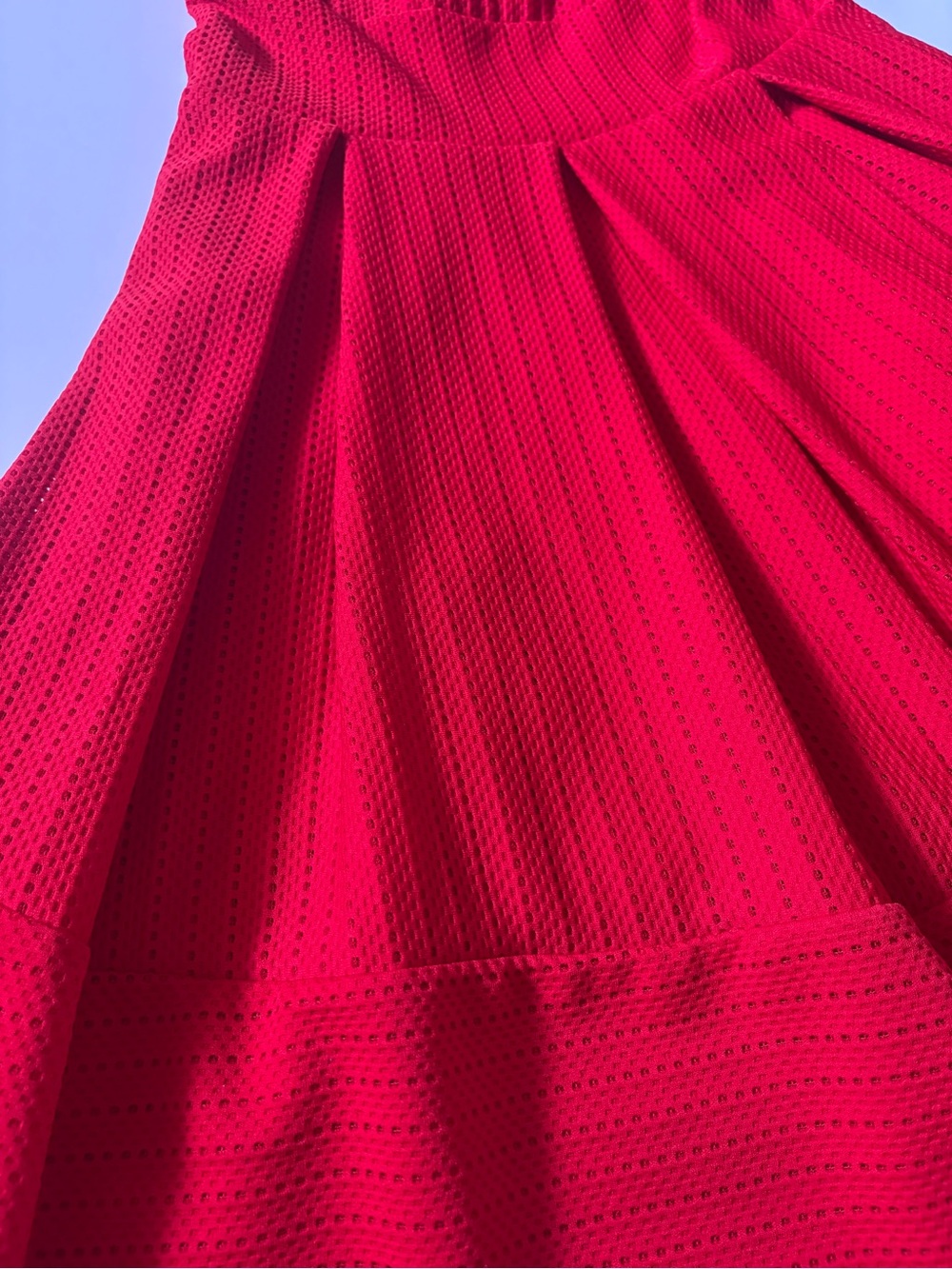 TWIK Simons Red Ribbed Halter Skater Dress Pleated Cutout Hem Sz XS - Picture 8 of 13